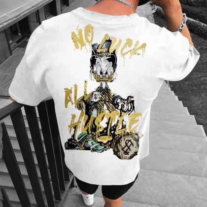 Muška majica NO LUCK ALL HUSTLE bijelo (Oversized)
