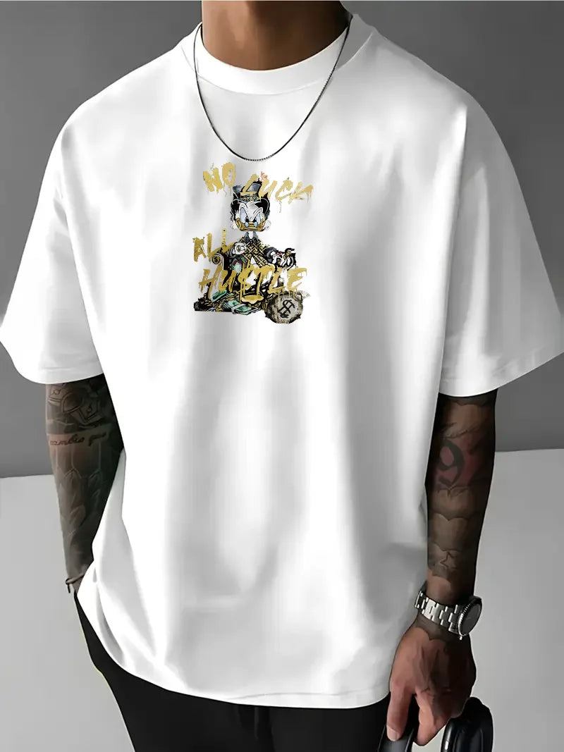 Muška majica NO LUCK ALL HUSTLE bijelo (Oversized)
